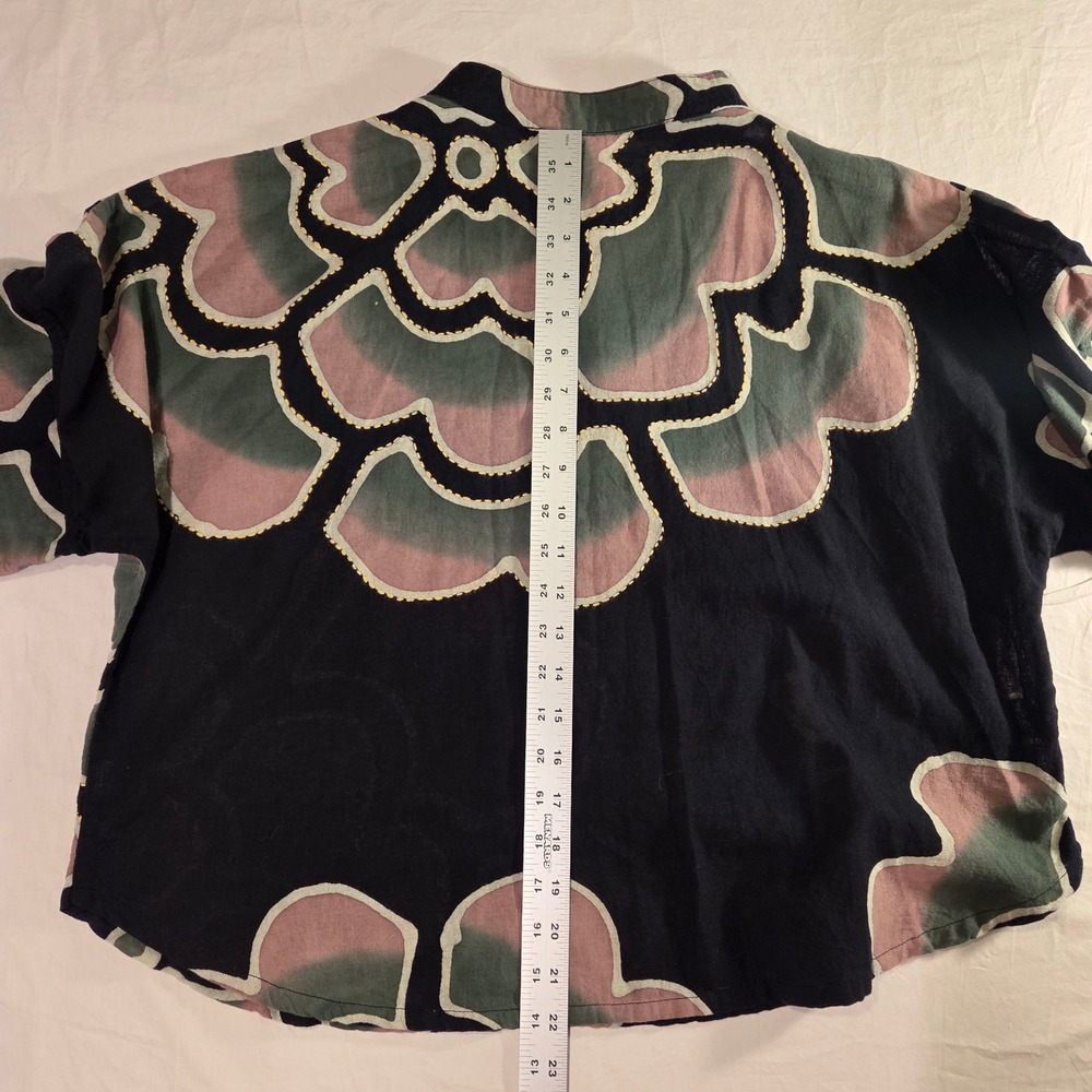Boho Women's Boxy Pullover Short Sleeve Blouse 100% Cotton Embroidered Hippie - Picture 9 of 12